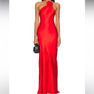 Lovers + Friends Red Satin Gown with Rosette